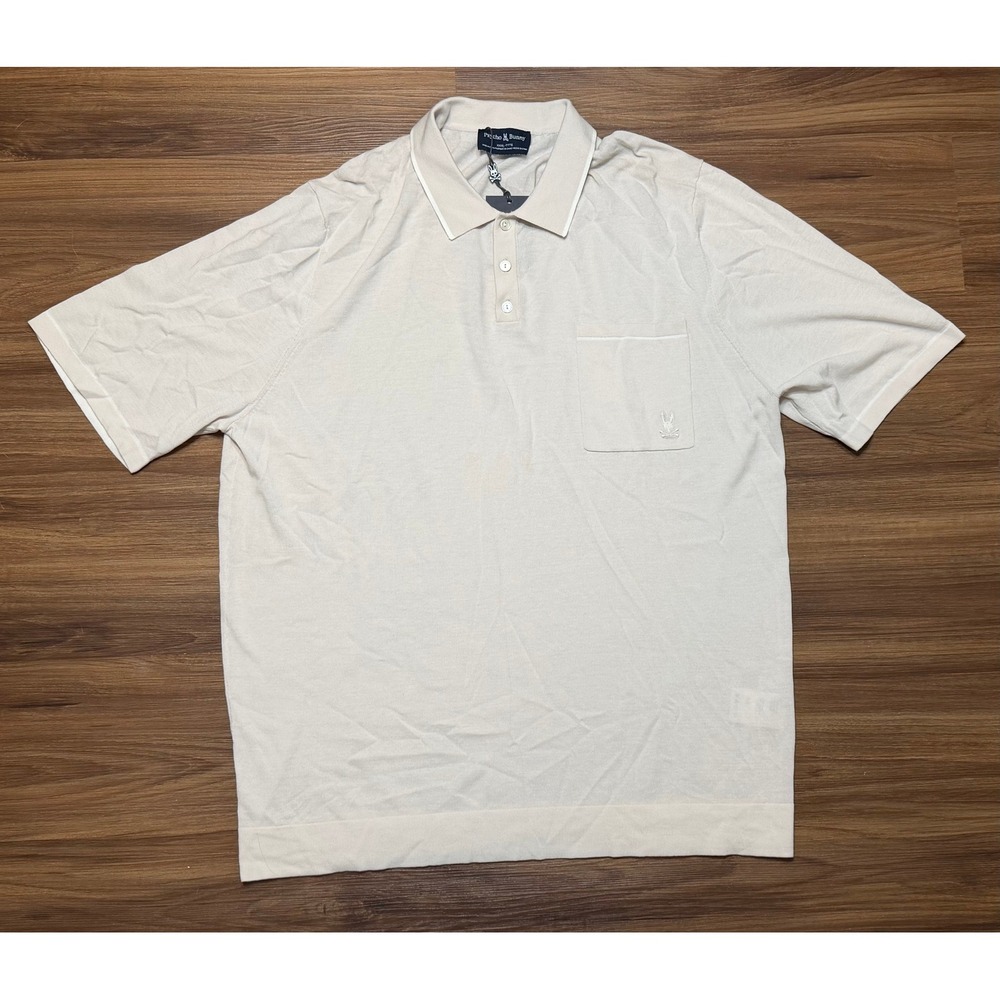 Psycho Bunny Longford Fine Knit SS Polo Natural Linen Cotton Beige Sz 3XL - Picture 3 of 12